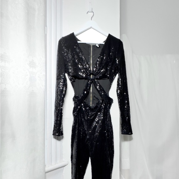 DOLLS KILL / Ktoö Black Dark Glimmered Visions Sequin [ L] Jumpsuit - Picture 1 of 10